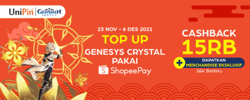 Top Up Genesis Crystal Pakai ShopeePay untuk Dapatkan Cashback 15.000 Koin Shopee dan Merchandise